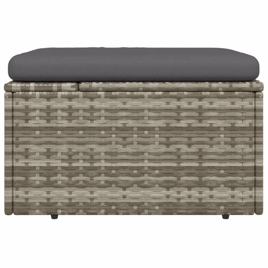 Garden Footrest with Cushion Grey 55x55x30 cm Poly Rattan