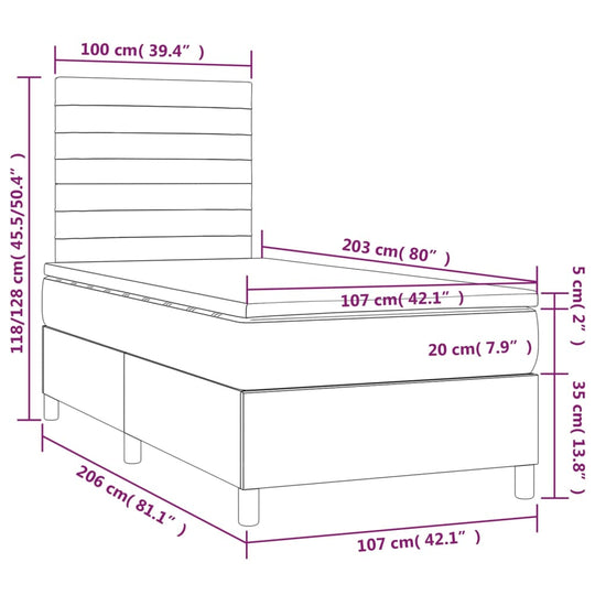 Box Spring Bed with Mattress Dark Grey 106x203 cm King Single Size Fabric