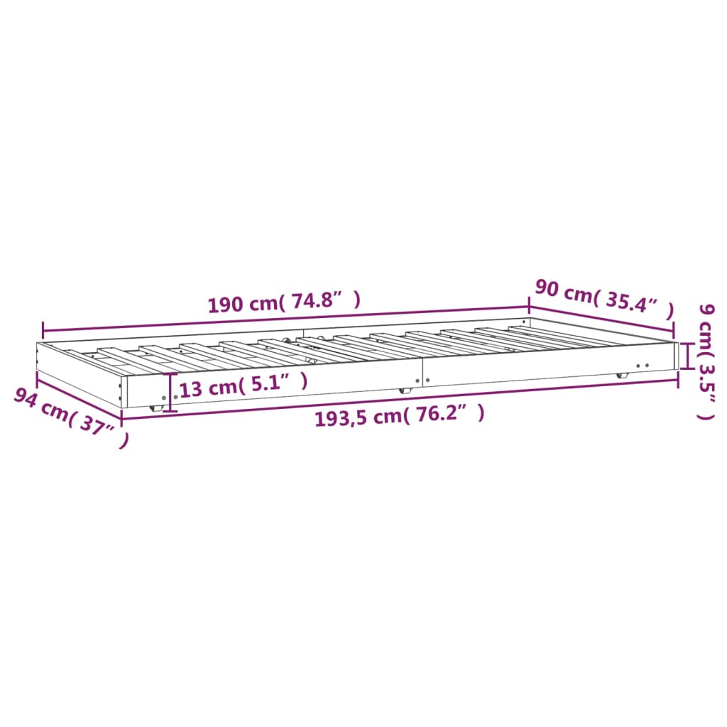 Bed Frame without Mattress White 90x190 cm Solid Wood Pine