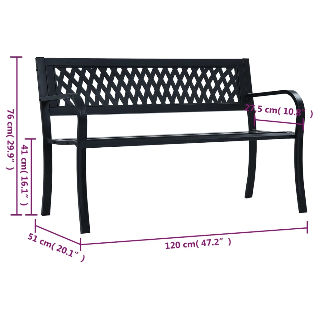 Garden Bench Black 120 cm Steel