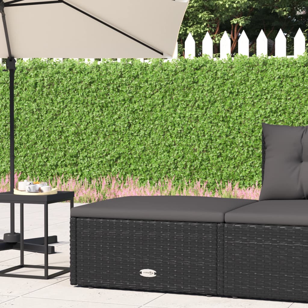 Garden Footstool with Cushion Black Poly Rattan