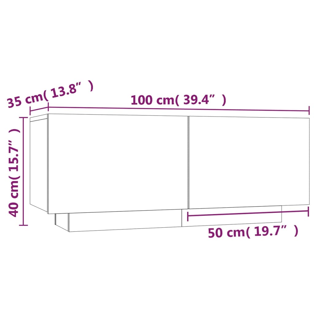 Dimensions diagram of Bedside Cabinet Smoked Oak 100x35x40 cm, showcasing height, width, and depth in both centimeters and inches