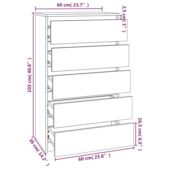 Drawer Cabinet Black 60x36x103 cm Engineered Wood