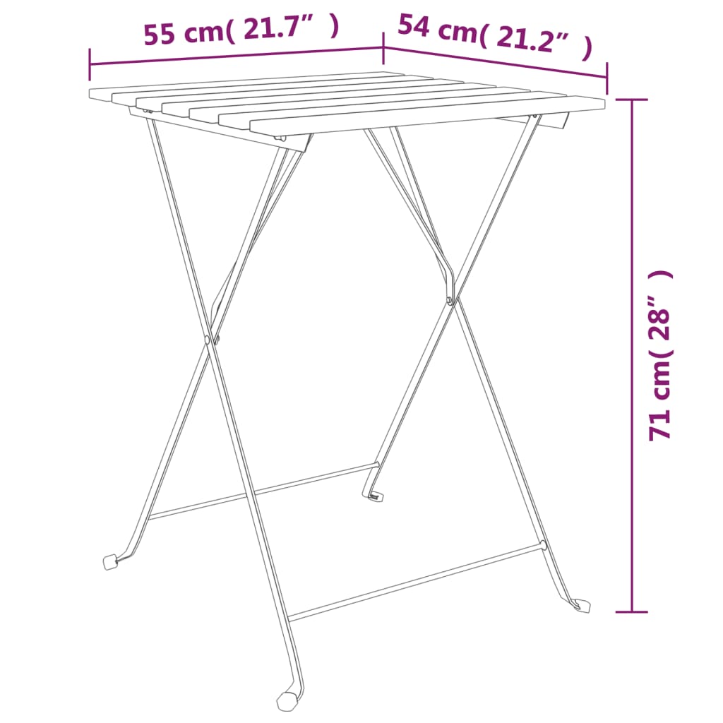 Folding Bistro Table 55x54x71 cm Solid Wood Teak and Steel