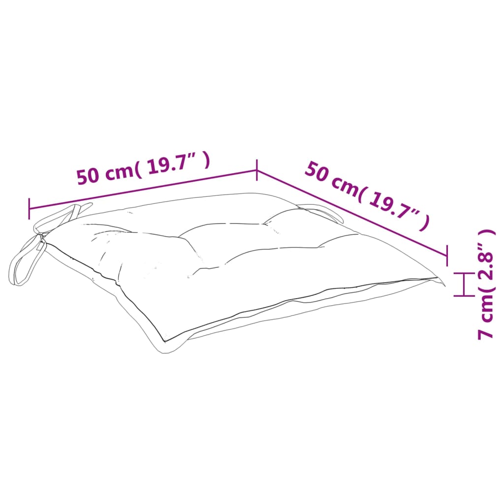 Dimensions of cream white chair cushion 50x50x7 cm with durable Oxford fabric, highlighting affordable and quality features.