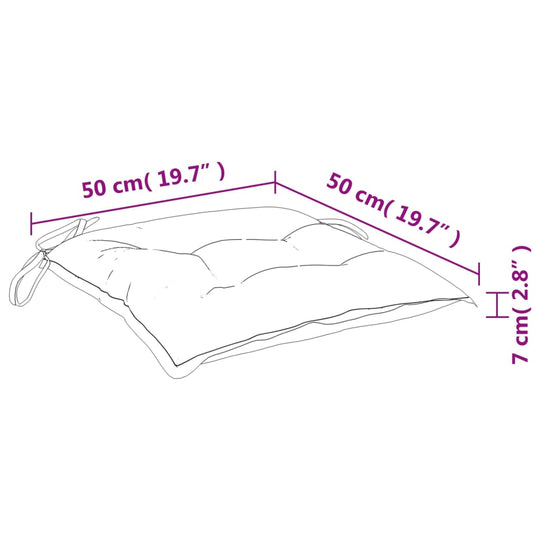 Dimensions of cream white chair cushion 50x50x7 cm with durable Oxford fabric, highlighting affordable and quality features.