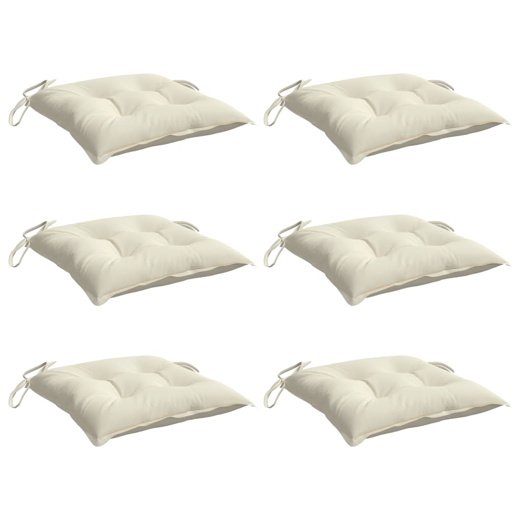 Six cream white chair cushions 50x50x7 cm Oxford fabric, durable and affordable quality for outdoor seating.