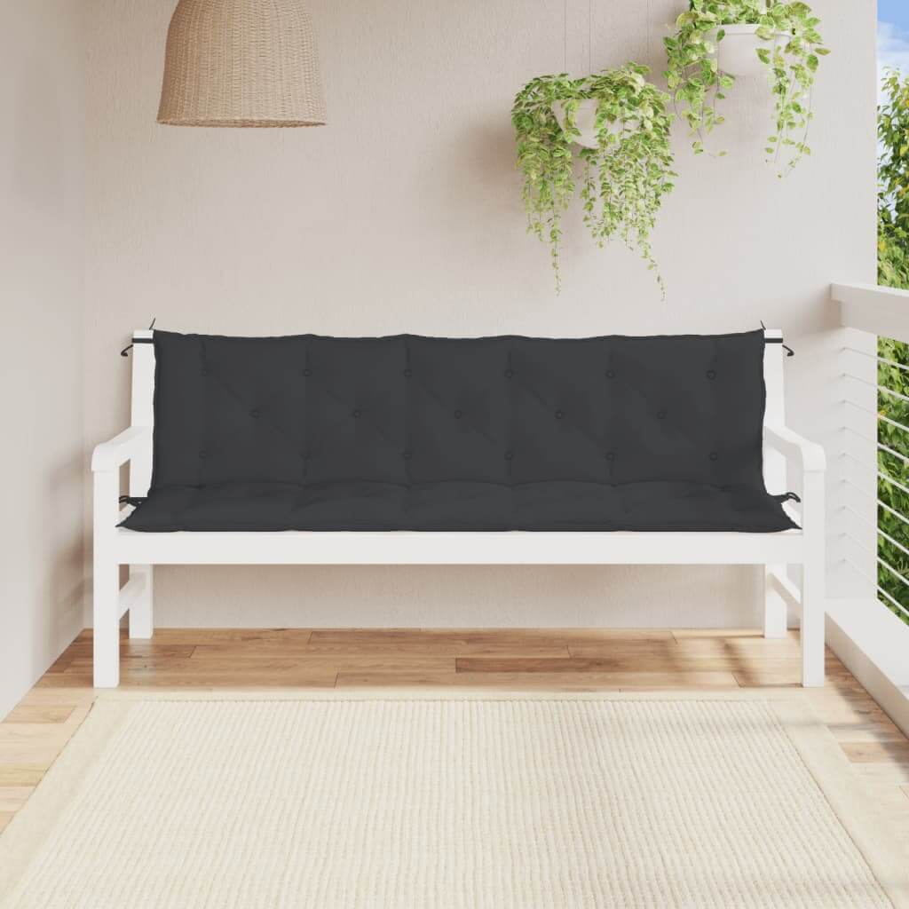 Black garden bench cushion 180x50x7cm on white bench, outdoor setting. Durable Oxford fabric, affordable quality, enhances space.