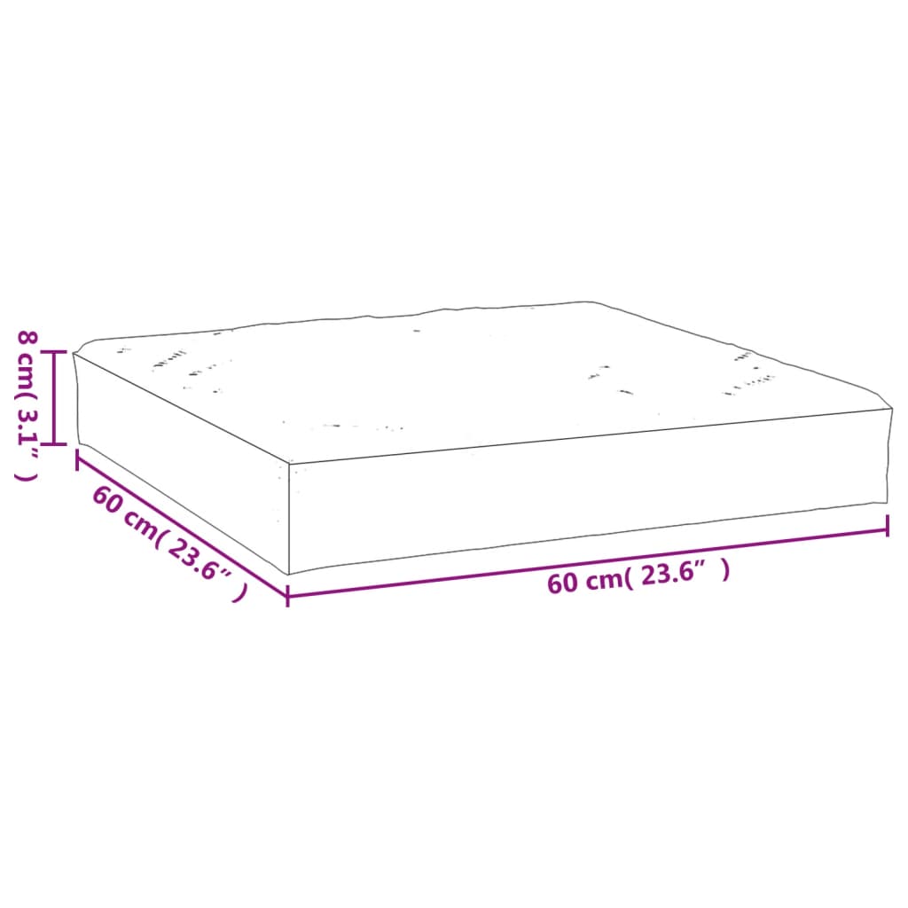 Diagram of Pallet Cushion Grey 60x60x8 cm, highlighting dimensions in Oxford Fabric.