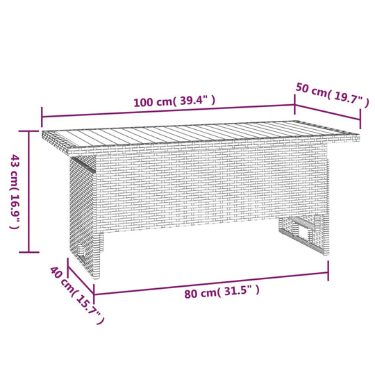 Garden Table Grey 100x50x43/63 cm Solid Wood Acacia&Poly Rattan