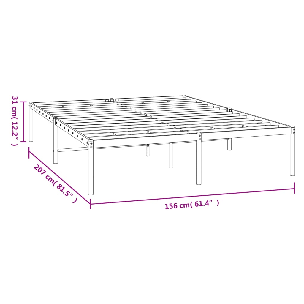 Metal Bed Frame without Mattress Black 150x200 cm