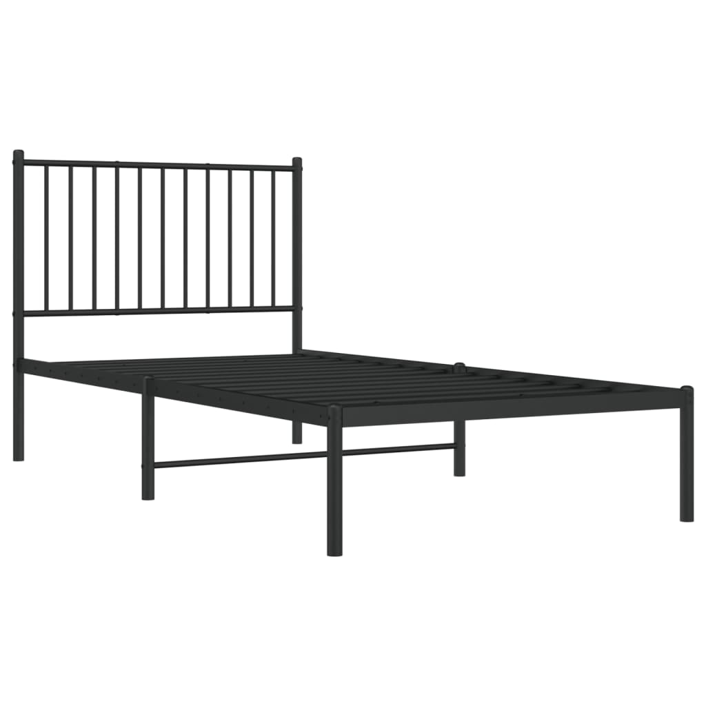 Metal Bed Frame without Mattress with Headboard Black 90x190 cm