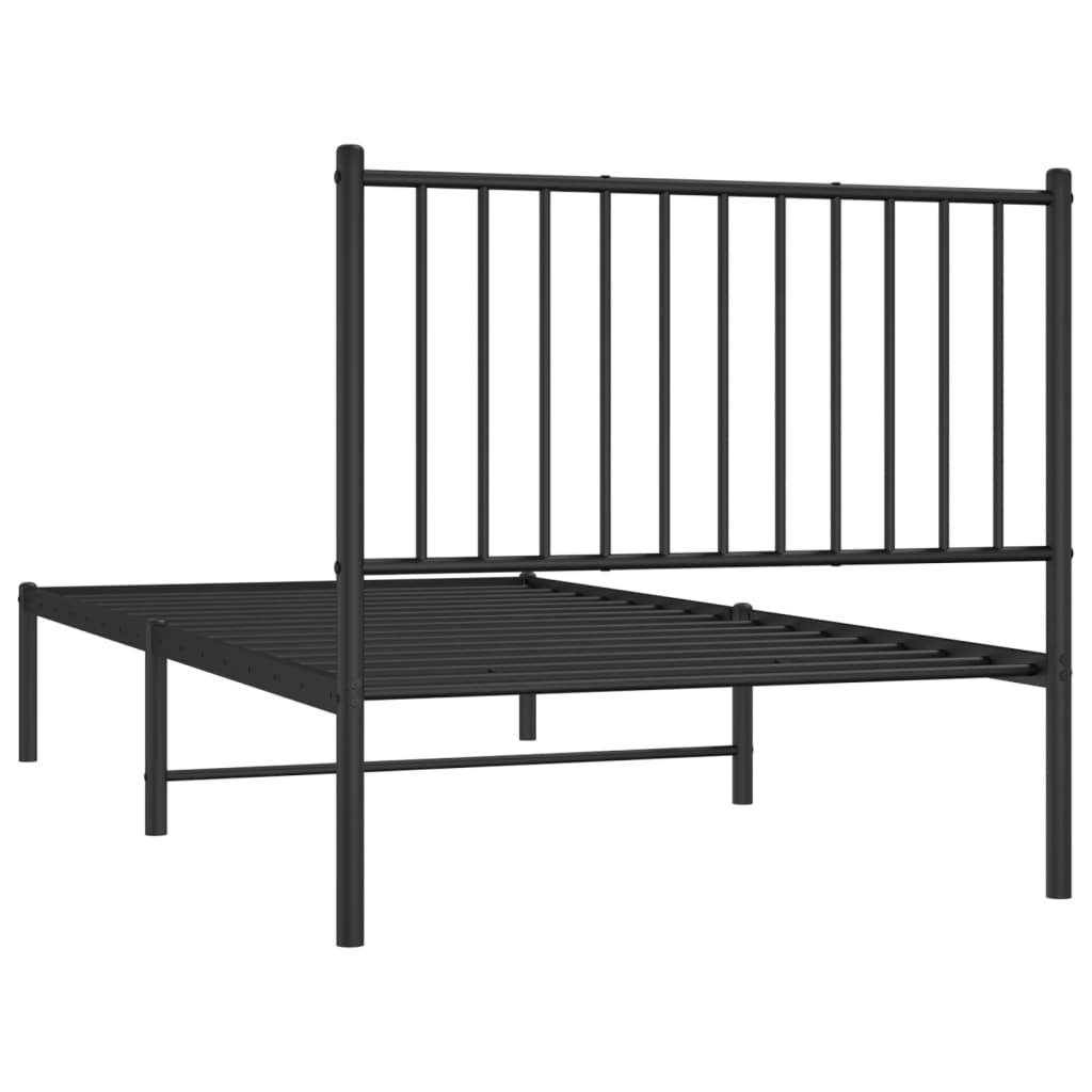 Metal Bed Frame without Mattress with Headboard Black 90x190 cm