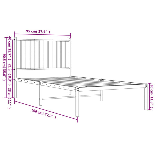 Metal Bed Frame without Mattress with Headboard Black 90x190 cm