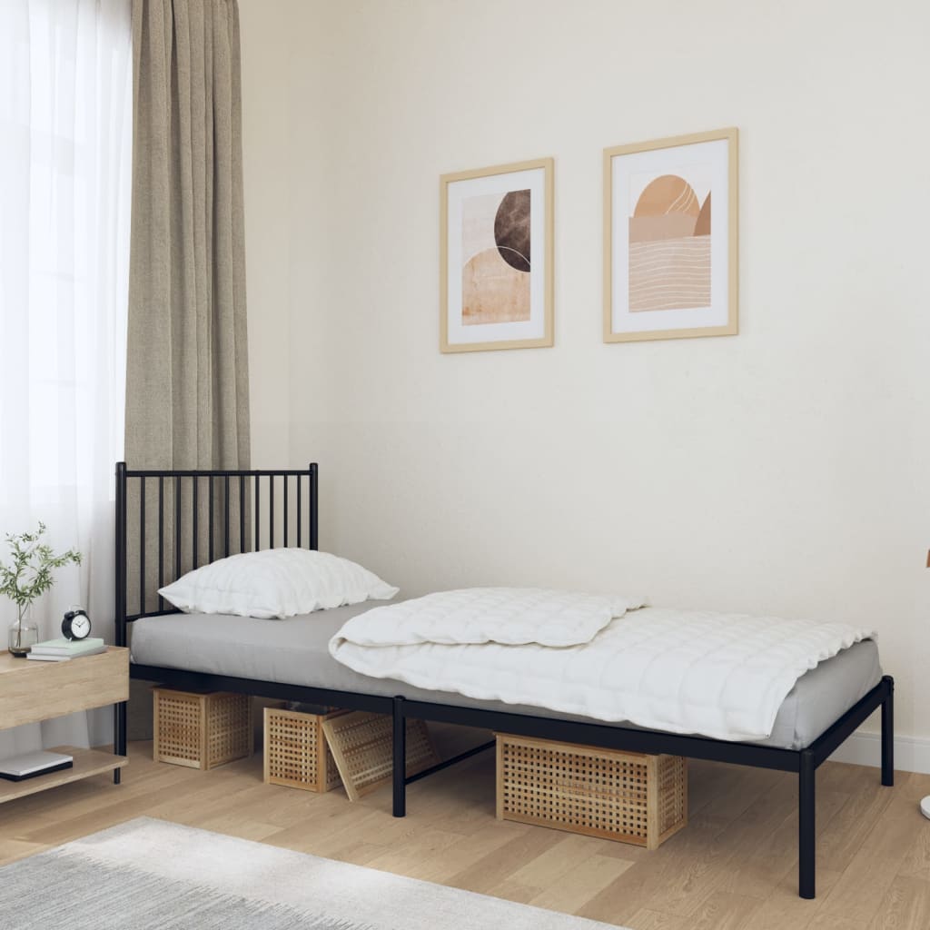 Metal Bed Frame without Mattress with Headboard Black 90x190 cm