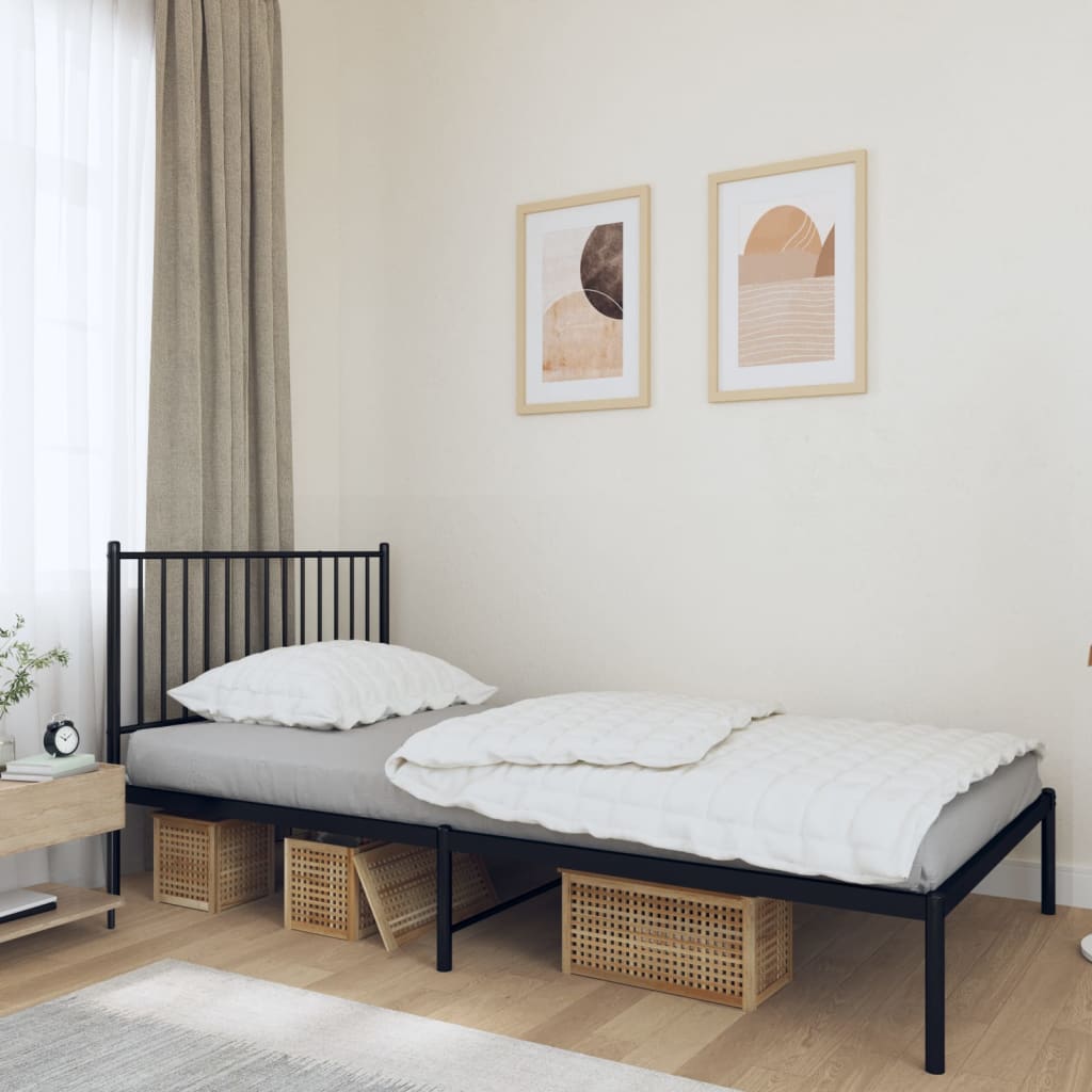 Metal Bed Frame without Mattress with Headboard Black 107x203 cm King Single