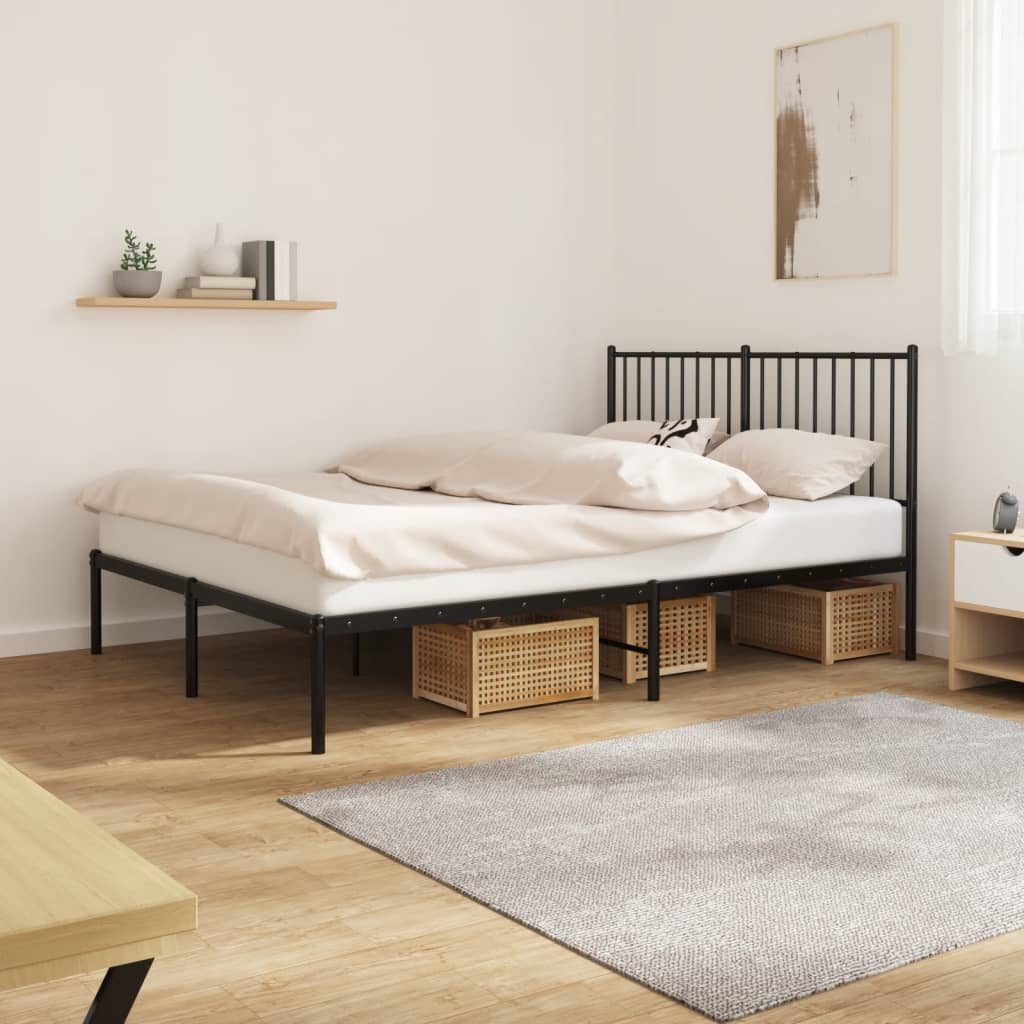 Metal Bed Frame without Mattress with Headboard Black 135x190 cm