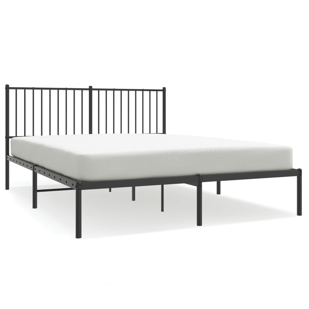 Metal Bed Frame without Mattress with Headboard Black 150x200 cm