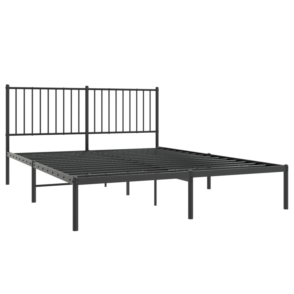 Metal Bed Frame without Mattress with Headboard Black 150x200 cm