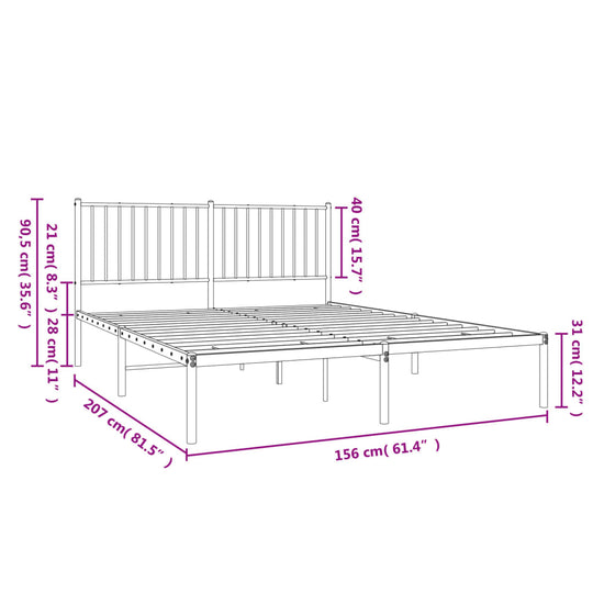 Metal Bed Frame without Mattress with Headboard Black 150x200 cm