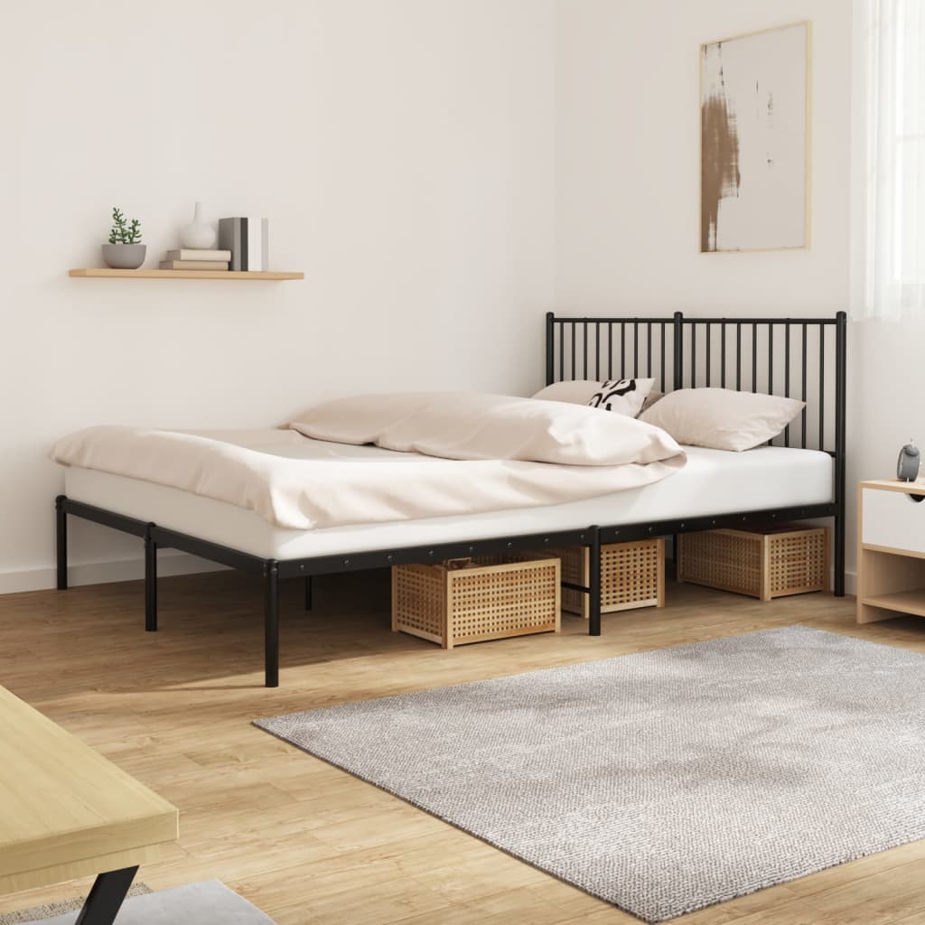 Metal Bed Frame without Mattress with Headboard Black 150x200 cm