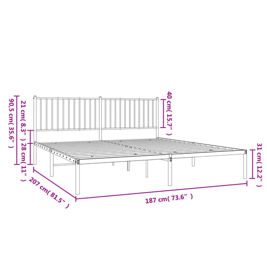 Metal Bed Frame without Mattress with Headboard Black 183x203 cm King