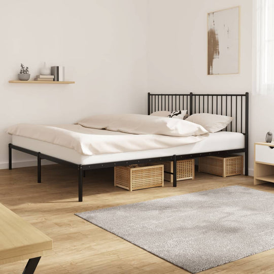 Metal Bed Frame without Mattress with Headboard Black 183x203 cm King