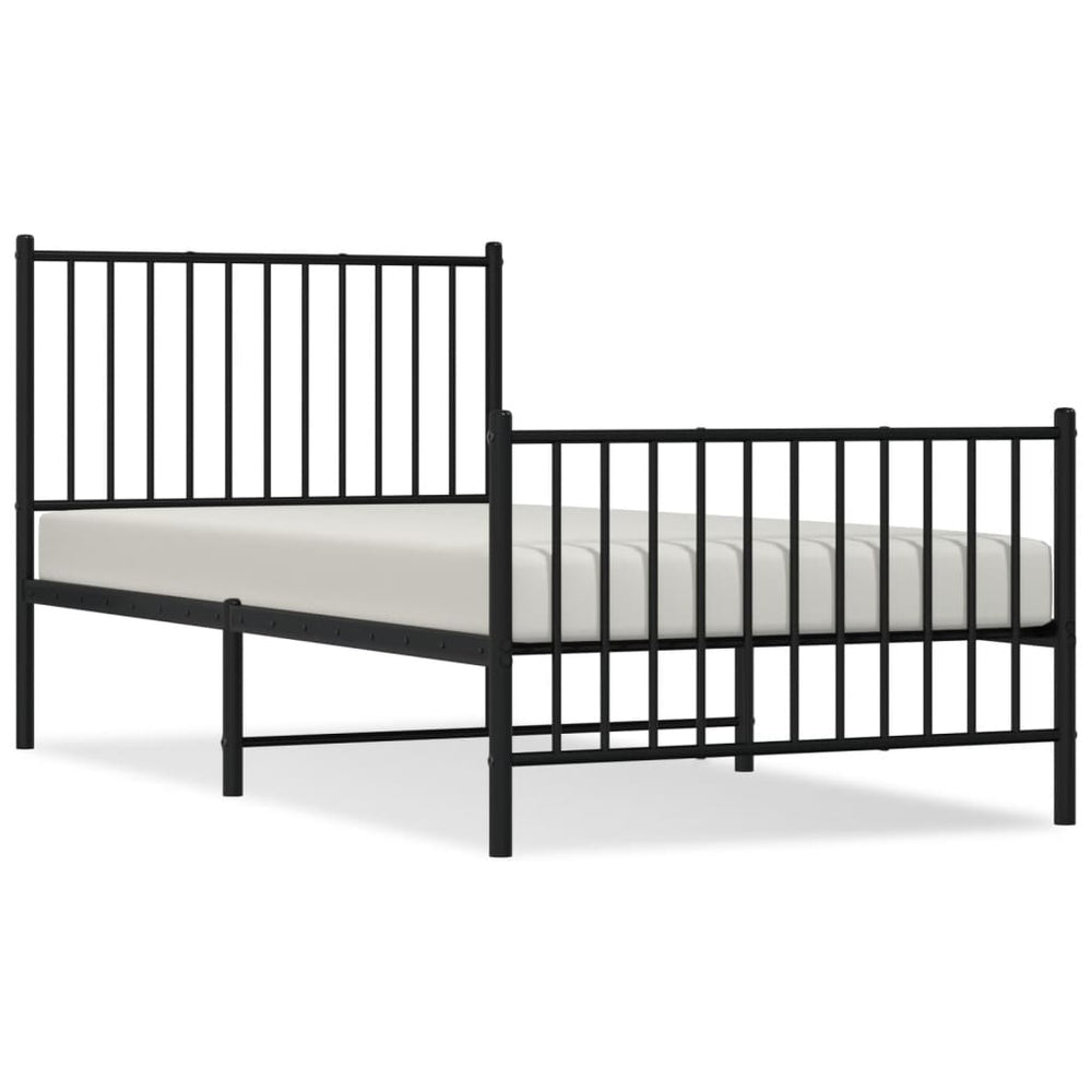 Metal Bed Frame without Mattress with Footboard Black 90x190 cm