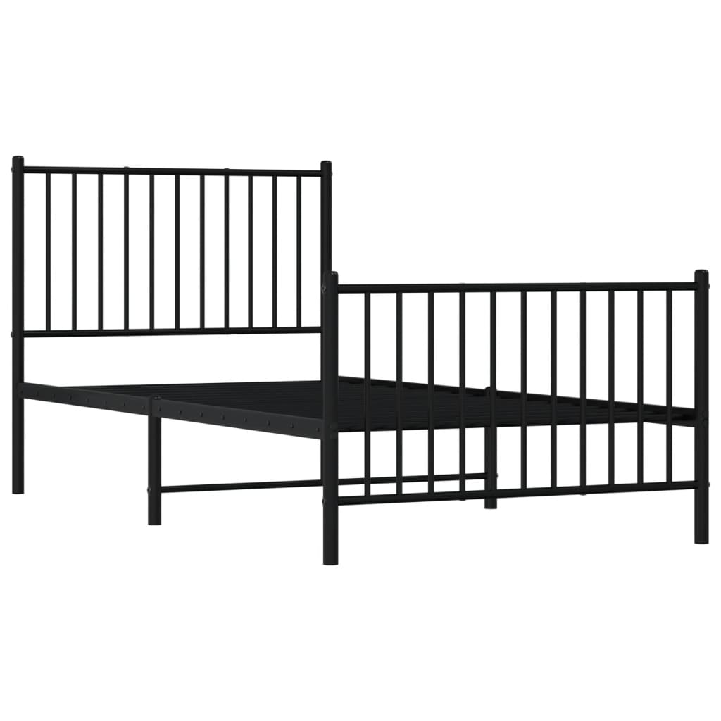 Metal Bed Frame without Mattress with Footboard Black 90x190 cm