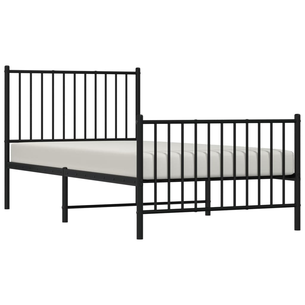 Metal Bed Frame without Mattress with Footboard Black 90x190 cm