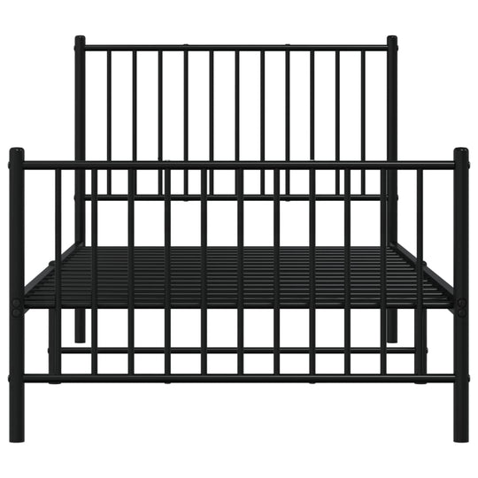 Metal Bed Frame without Mattress with Footboard Black 90x190 cm