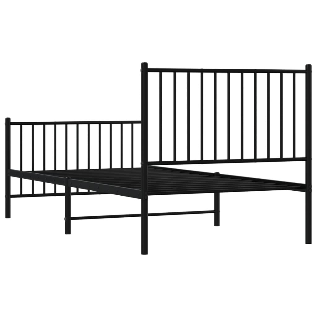 Metal Bed Frame without Mattress with Footboard Black 90x190 cm