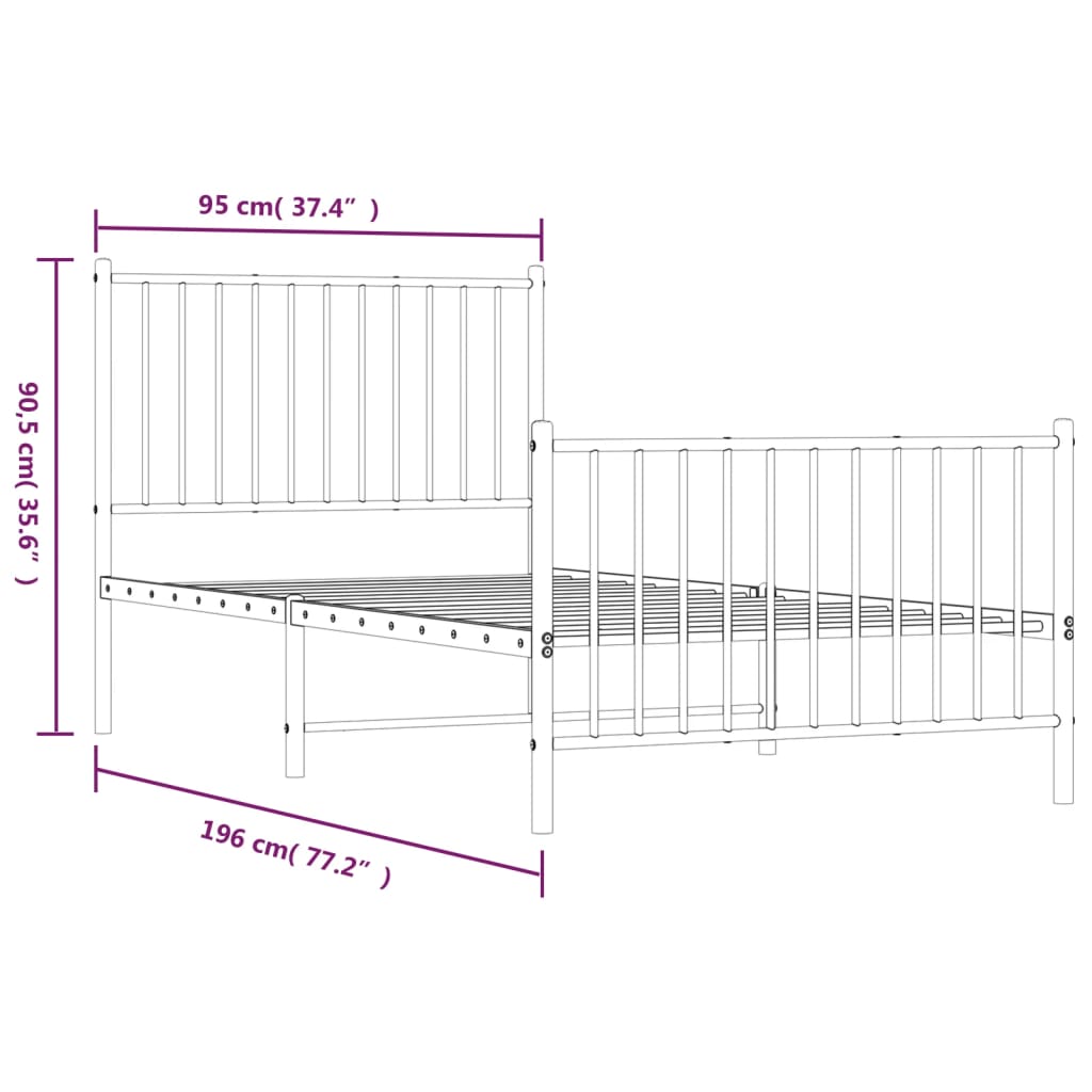 Metal Bed Frame without Mattress with Footboard Black 90x190 cm