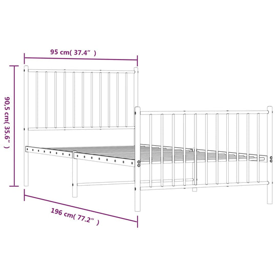 Metal Bed Frame without Mattress with Footboard Black 90x190 cm