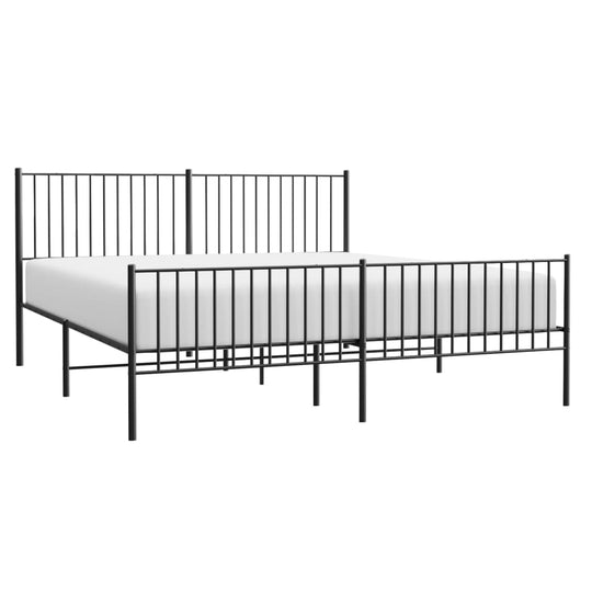 Metal Bed Frame without Mattress with Footboard Black 183x203 cm King