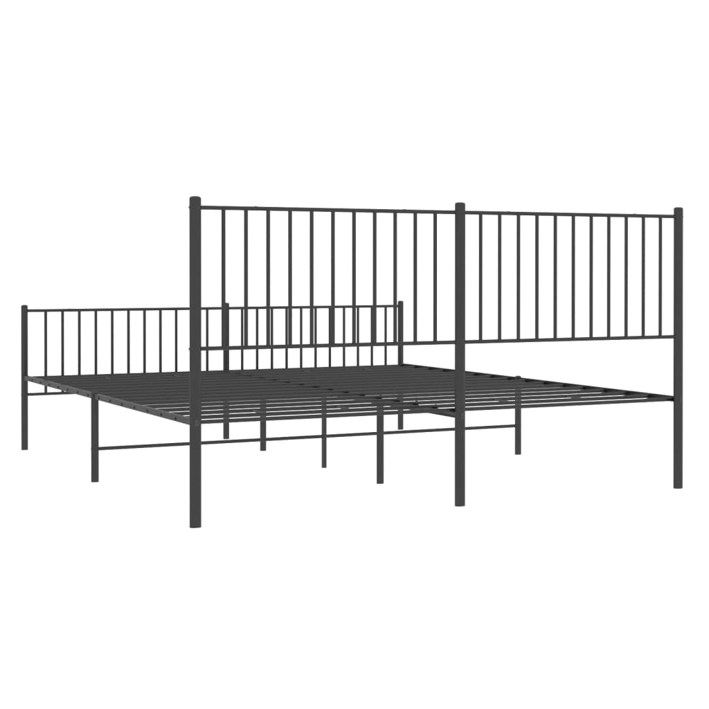 Metal Bed Frame without Mattress with Footboard Black 183x203 cm King