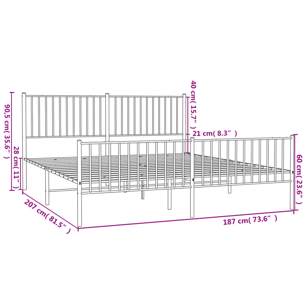 Metal Bed Frame without Mattress with Footboard Black 183x203 cm King