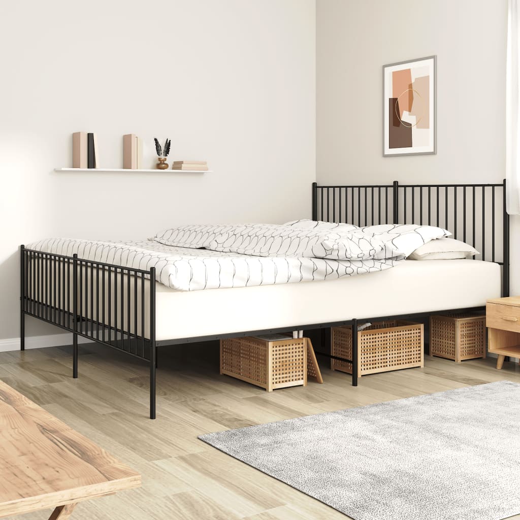 Metal Bed Frame without Mattress with Footboard Black 183x203 cm King