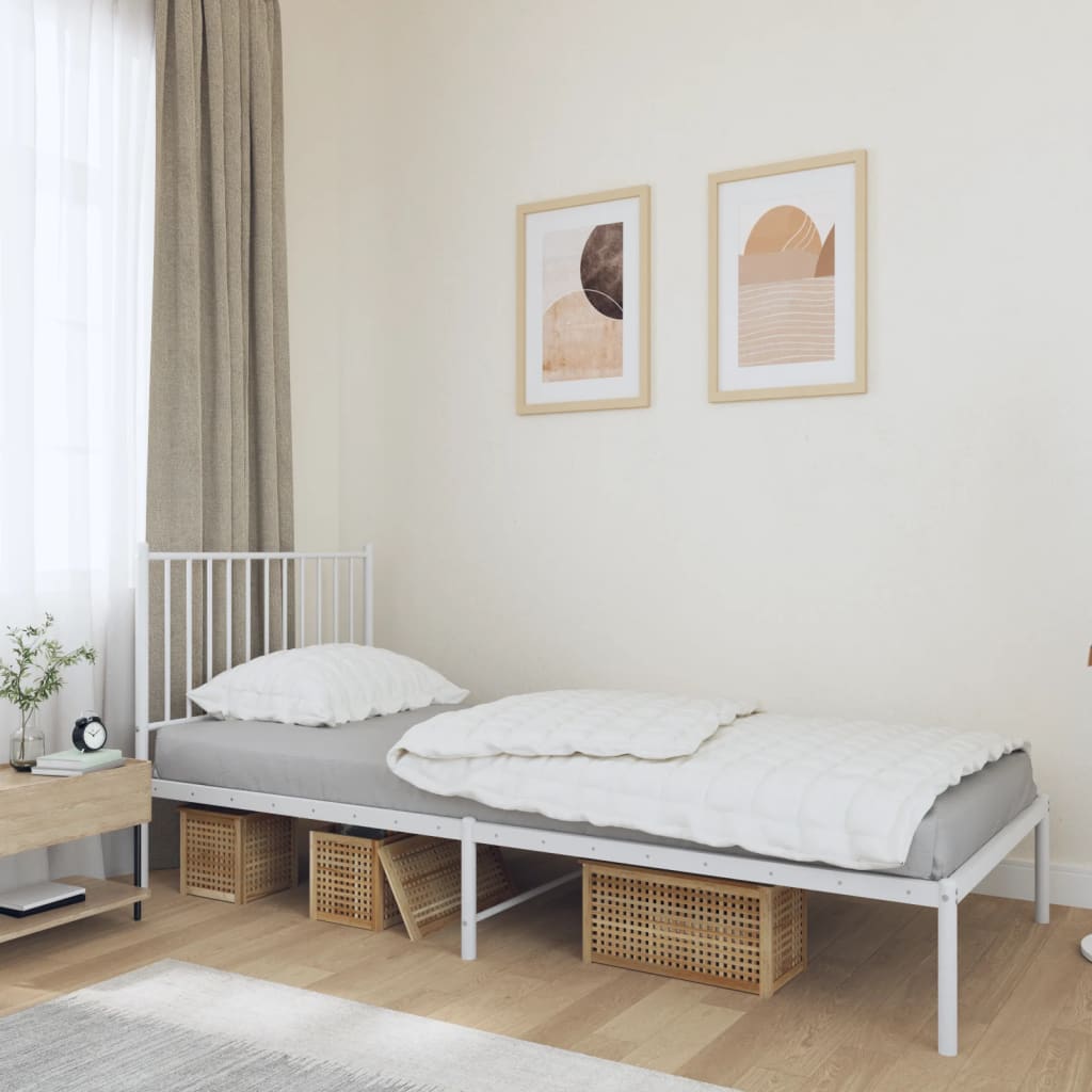 Metal Bed Frame without Mattress with Headboard White 90x190 cm