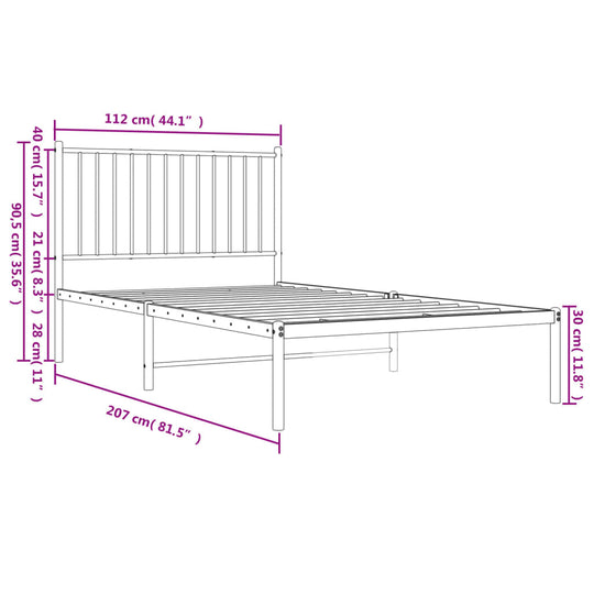 Metal Bed Frame without Mattress with Headboard White 107x203 cm King Single