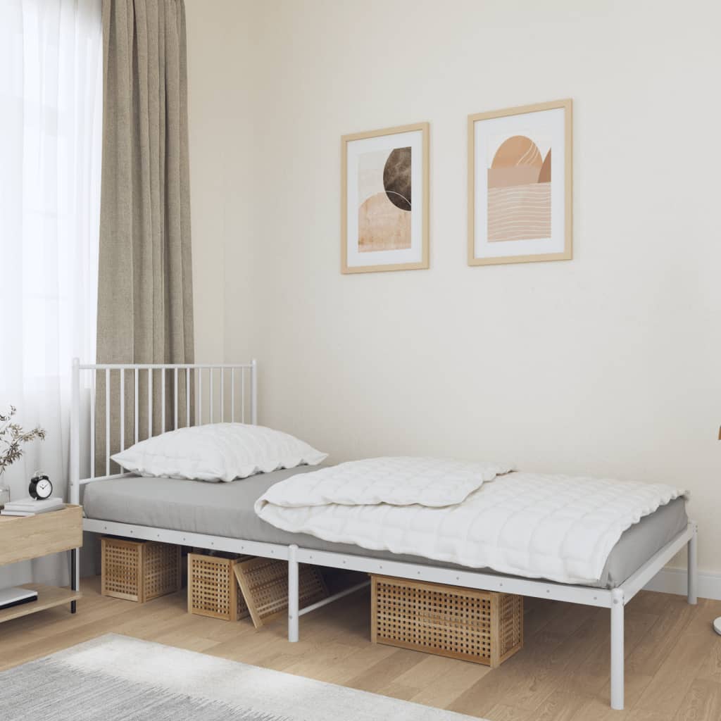 Metal Bed Frame without Mattress with Headboard White 107x203 cm King Single