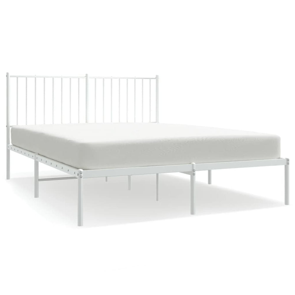 Metal Bed Frame without Mattress with Headboard White 135x190 cm