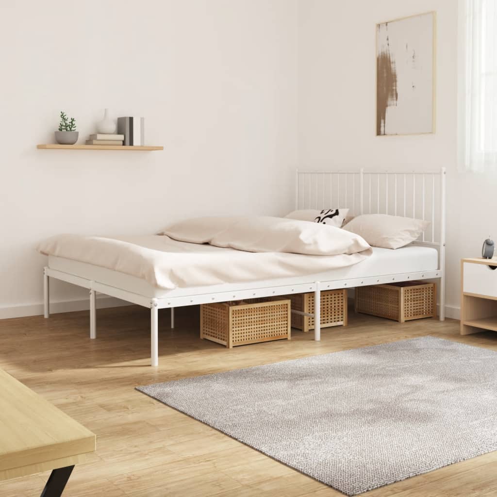 Metal Bed Frame without Mattress with Headboard White 135x190 cm