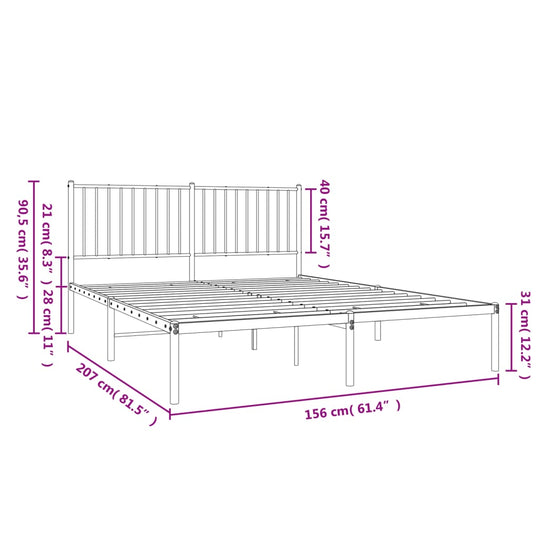 Metal Bed Frame without Mattress with Headboard White 150x200 cm