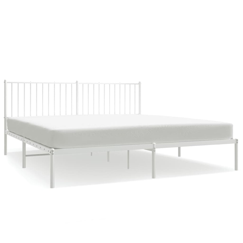 Metal Bed Frame without Mattress with Headboard White 183x203 cm King