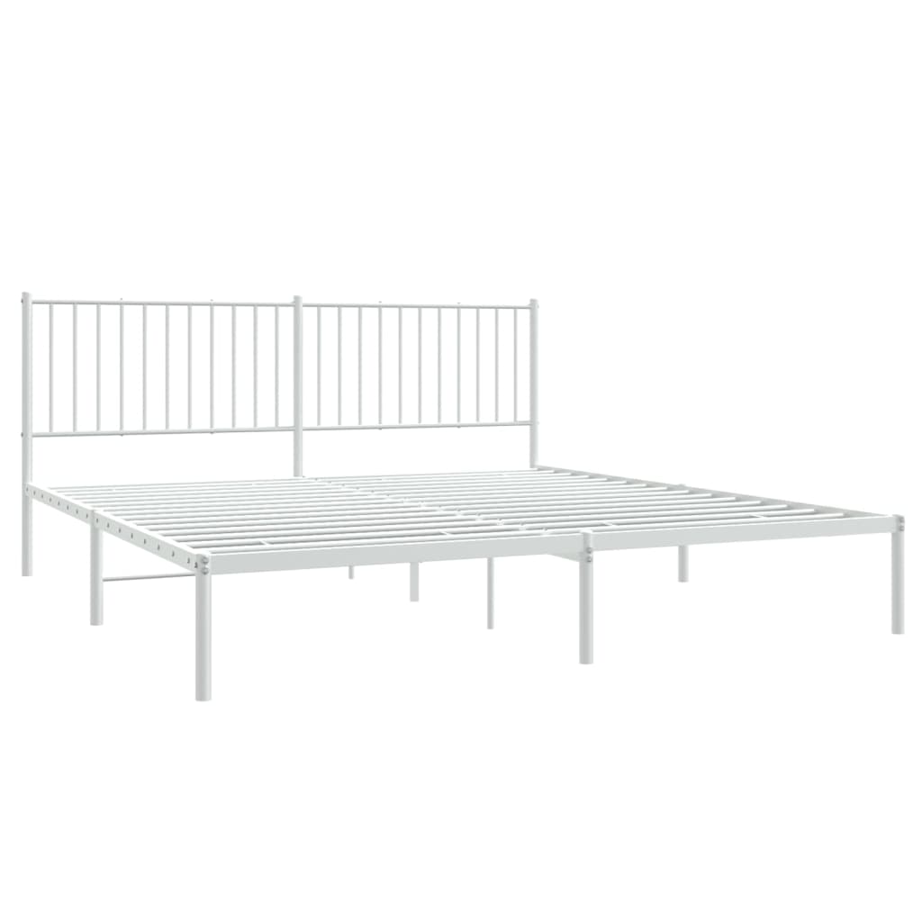 Metal Bed Frame without Mattress with Headboard White 183x203 cm King