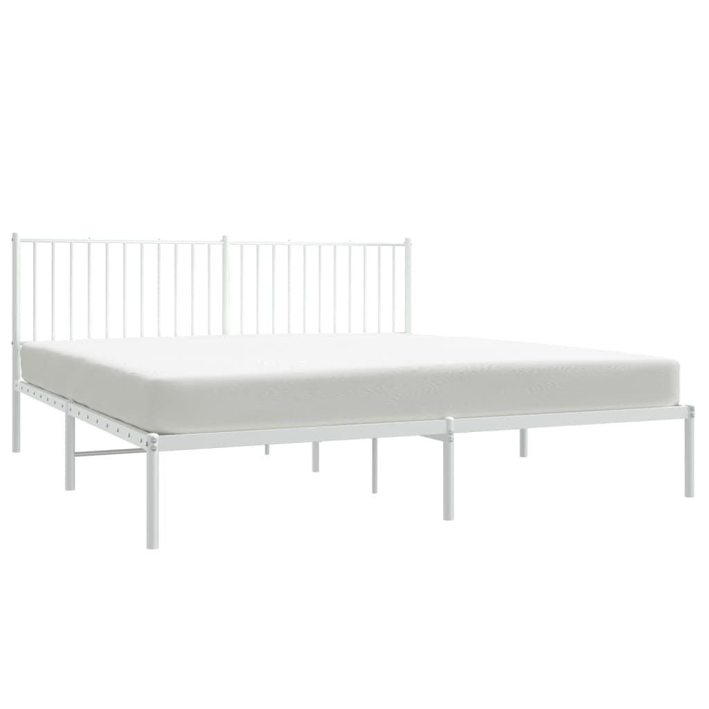 Metal Bed Frame without Mattress with Headboard White 183x203 cm King