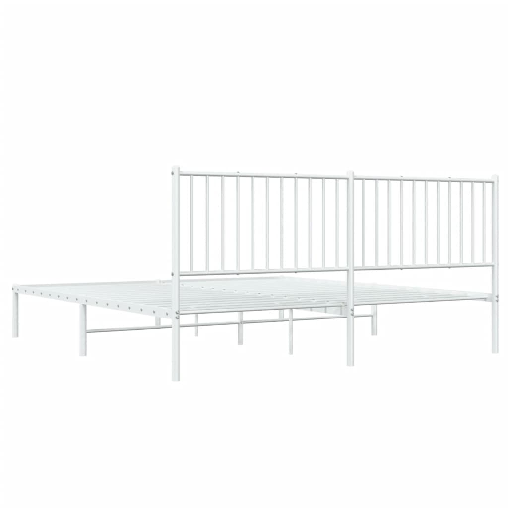 Metal Bed Frame without Mattress with Headboard White 183x203 cm King