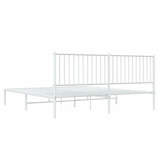 Metal Bed Frame without Mattress with Headboard White 183x203 cm King