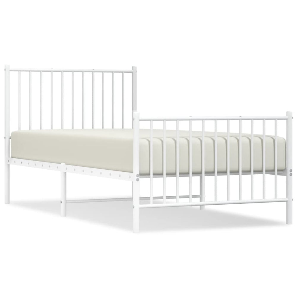 Metal Bed Frame without Mattress with Footboard White 90x190 cm